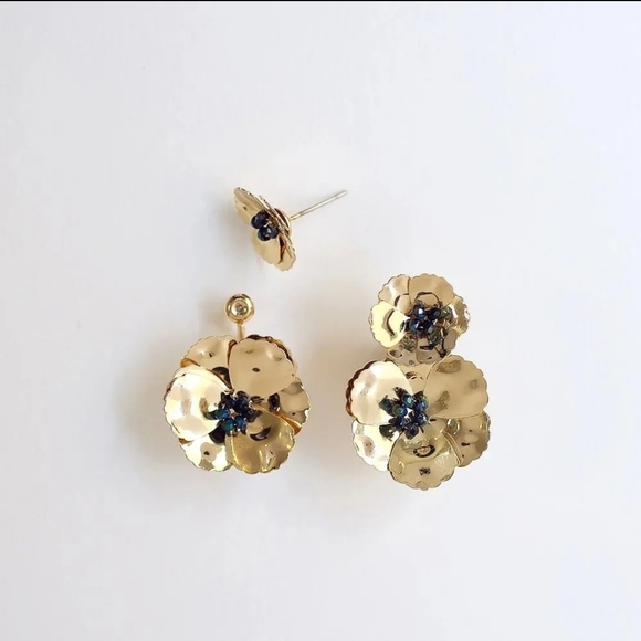 Serefina Jewelry - NWOT! Serefina X Anthropologie,  Poppy Front & Back Earrings, Gold/Black